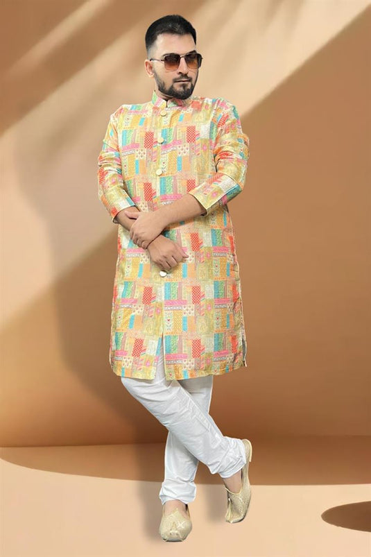 Multi Color Silk Graceful Readymade Men Kurta Pyjama For Festive Wear