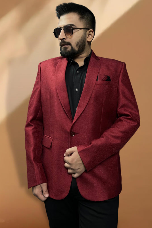 Jacquard Fabric Red Color Designer Readymade Blazer For Men