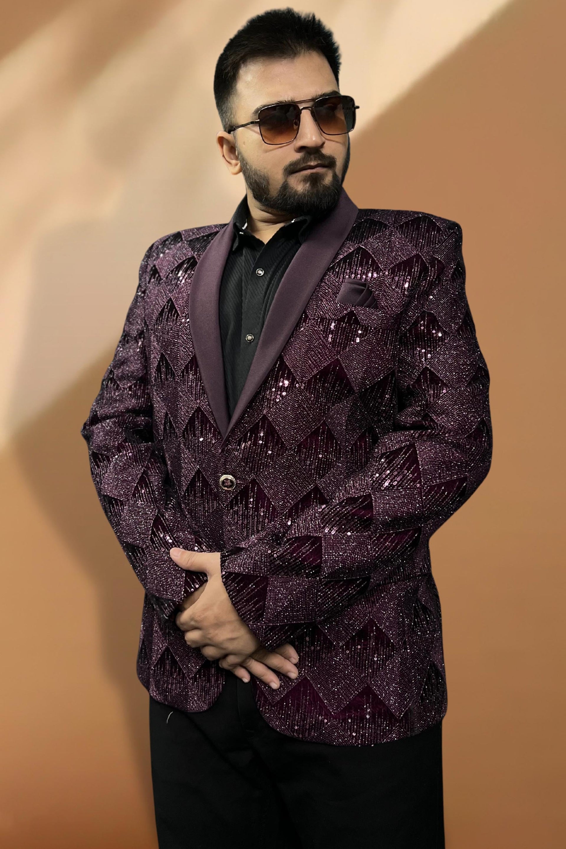 Wine Color Designer Velvet Fabric Wedding Wear Readymade Blazer