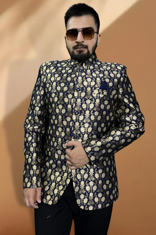Jacquard Fabric Blue Color Wedding Wear Fancy Readymade Blazer For Men