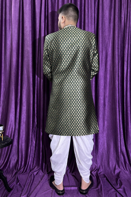 Men Green Color Wedding Wear Designer Readymade Peshawari Style Indo Western