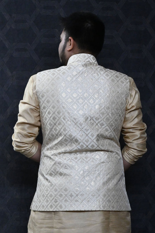 Attractive Cream Color Jacket Style Indowestern