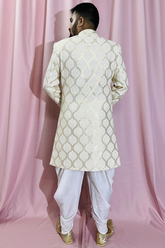 Georgette Stunning Cream Color Wedding Wear Readymade Men Indo Western