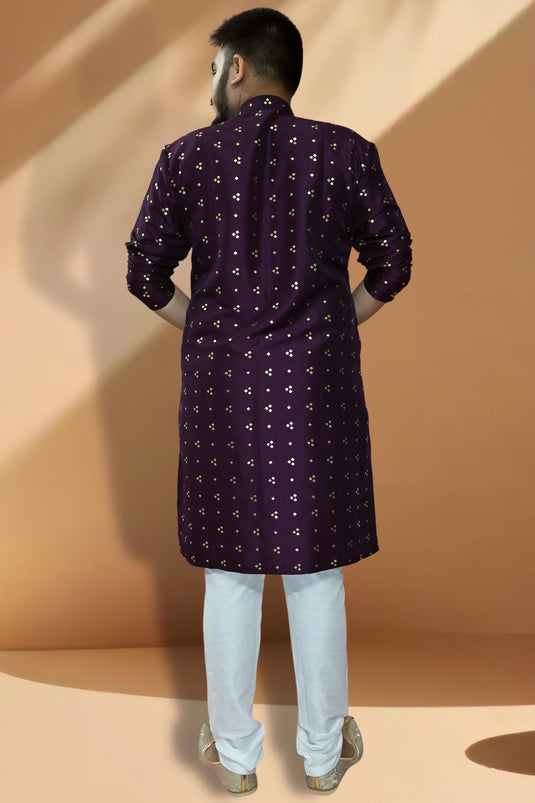 Art Silk Fabric Purple Color Readymade Men Stylish Kurta Pyjama