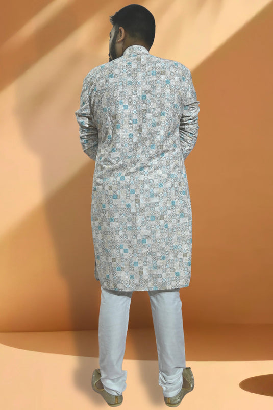 Cream Color Cotton Fabric Captivating Readymade Kurta Pyjama For Men