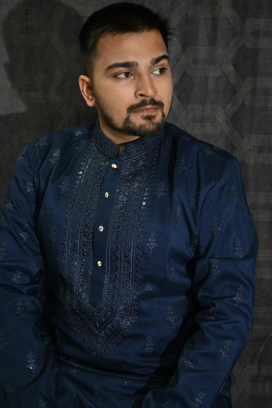 Festive Wear Readymade Lovely Sequins Embroidery Kurta Pyjama For Men