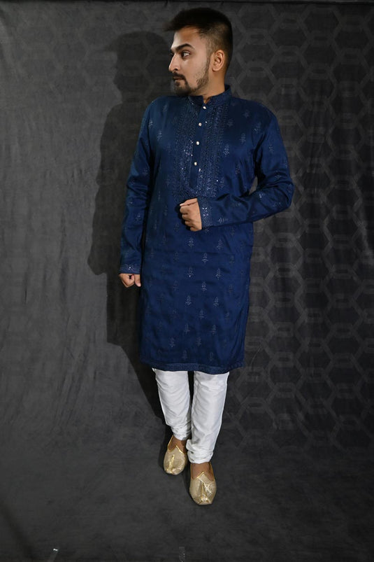 Festive Wear Readymade Lovely Sequins Embroidery Kurta Pyjama For Men