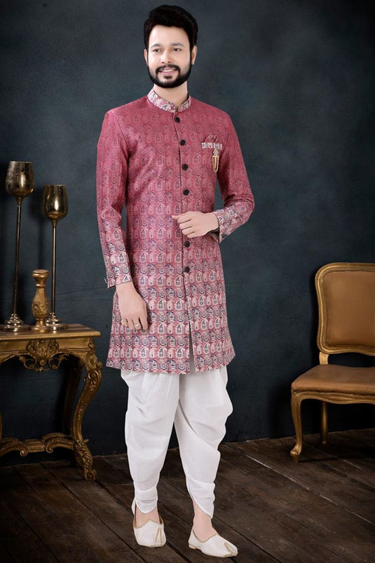Graceful Pink Color Silk Fabric Dhoti With Shaded Kurta