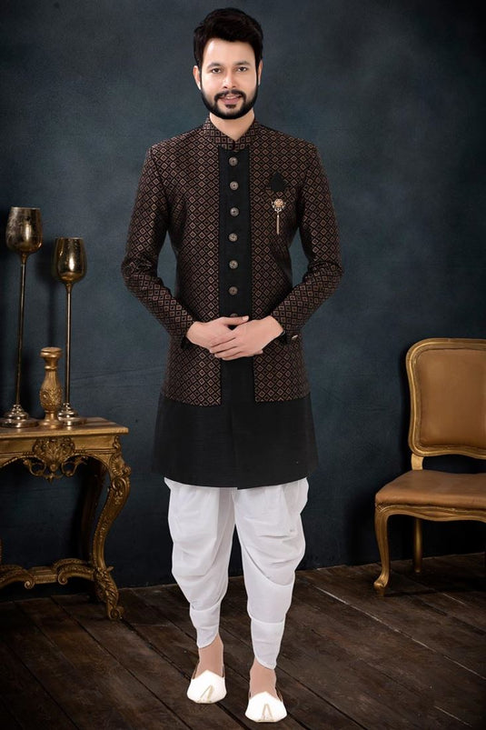 Enriching Black Color Silk Fabric Indo Western
