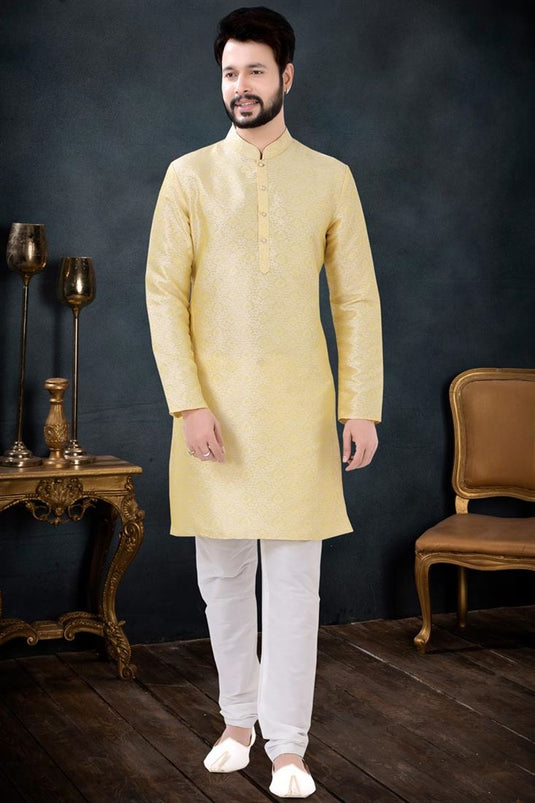 Yellow Color Jacquard Fabric Engaging Kurta Pyjama