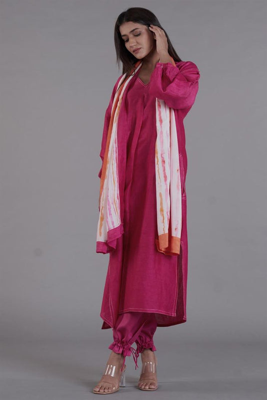 Exclusive Pink Color Linen Fabric Readymade Kurti With Palazzo