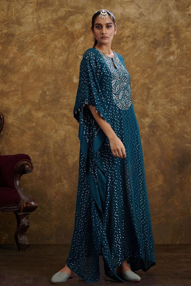 Exclusive Teal Color Georgette Jacquard Fabric Glamorous Readymade Kaftaan