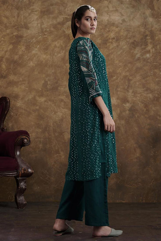 Exclusive Green Color Georgette Jacquard Fabric Alluring Readymade Kurta Set