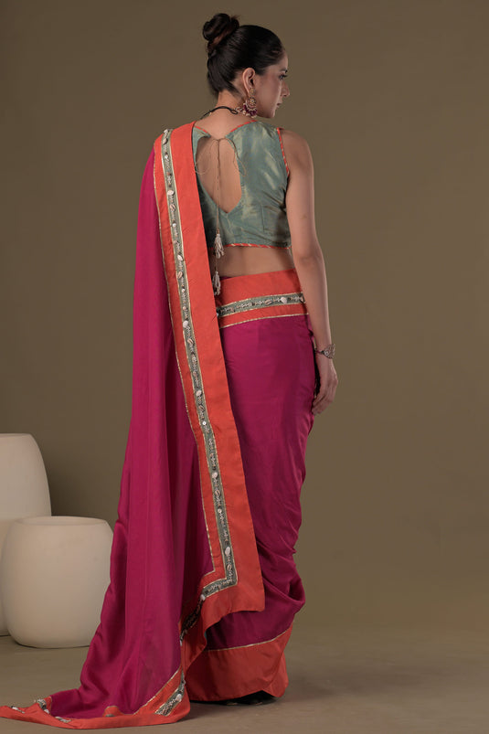 Exclusive Pink Color Art Silk Fabric Embroidered Work Party Wear Designer Readymade Classic Saree