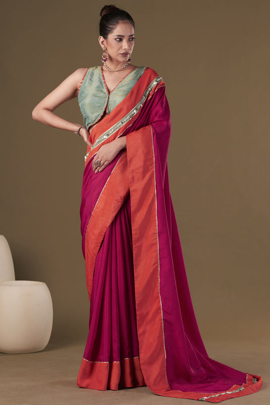 Exclusive Pink Color Art Silk Fabric Embroidered Work Party Wear Designer Readymade Classic Saree