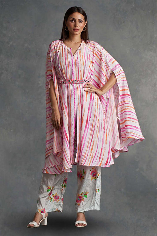 Exclusive Pink Crepe Fabric Printed Function Wear Stylish Flared Kurta Set