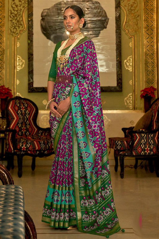 Magenta Smoothy Printed Patola Silk Saree with Designer Border