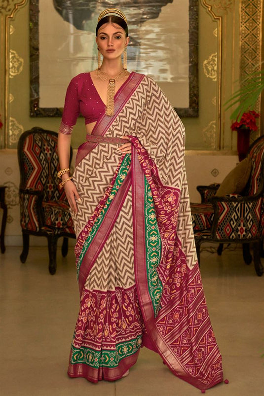 Maroon Soft Banarasi silk Patola Saree with Designer Border