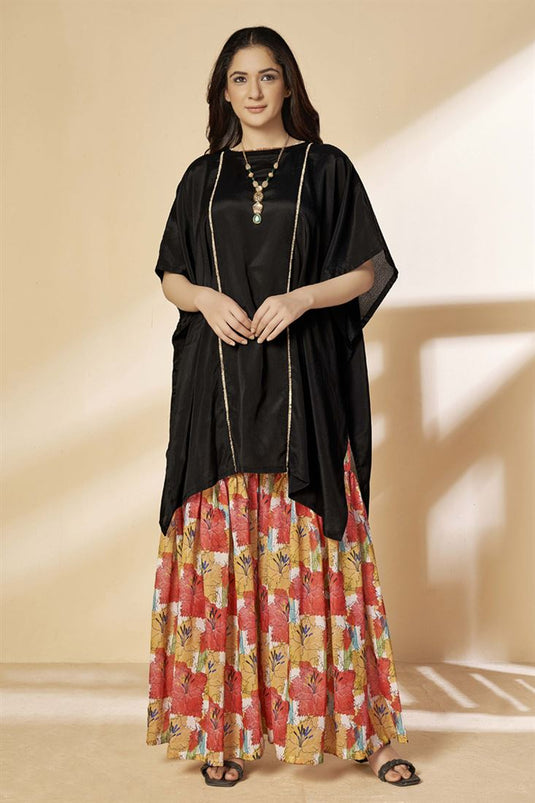 Exclusive Black Crepe Fabric Daily Wear Stylish Readymade High Low Kaftan