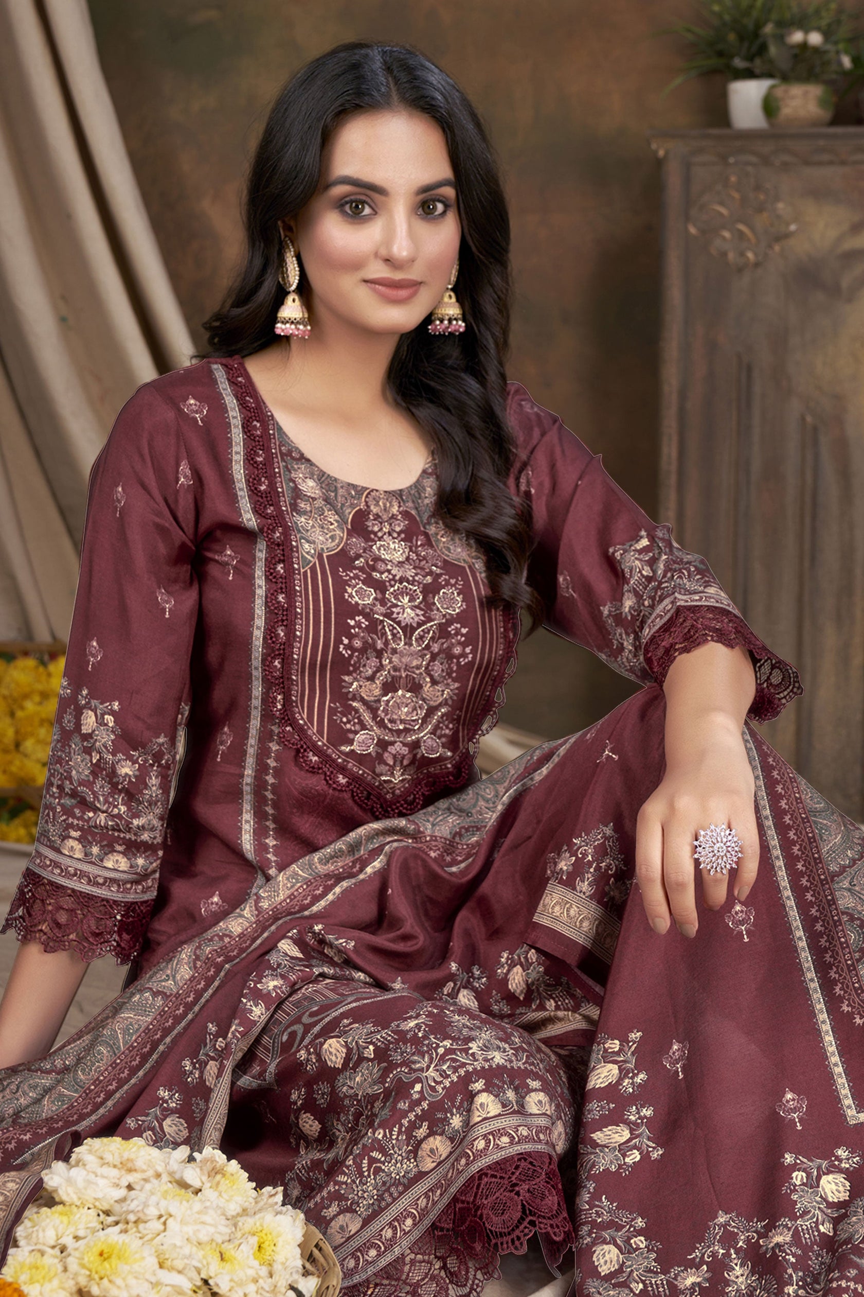 Wine and Black Stripes Muslin Saree