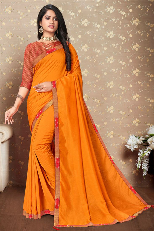 Art Silk Fabric Festival Look Ingenious Saree In Orange Color