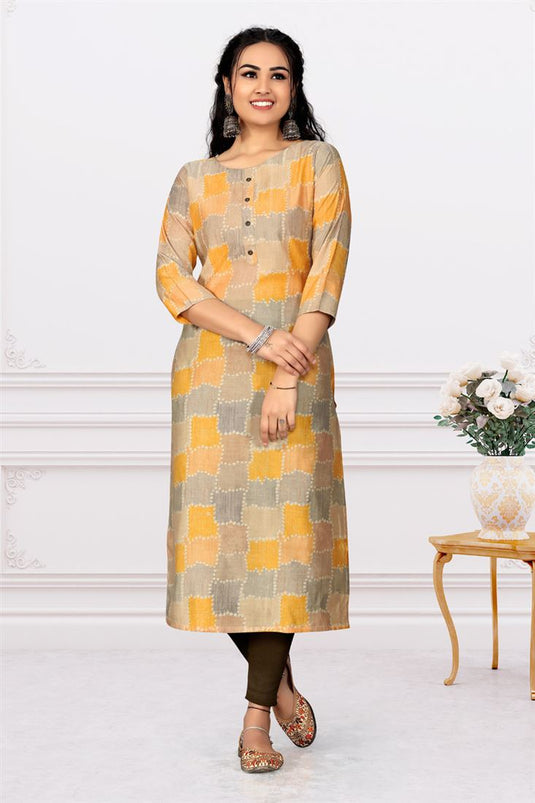 Mustard Color Pleasance Printed Cotton Kurti