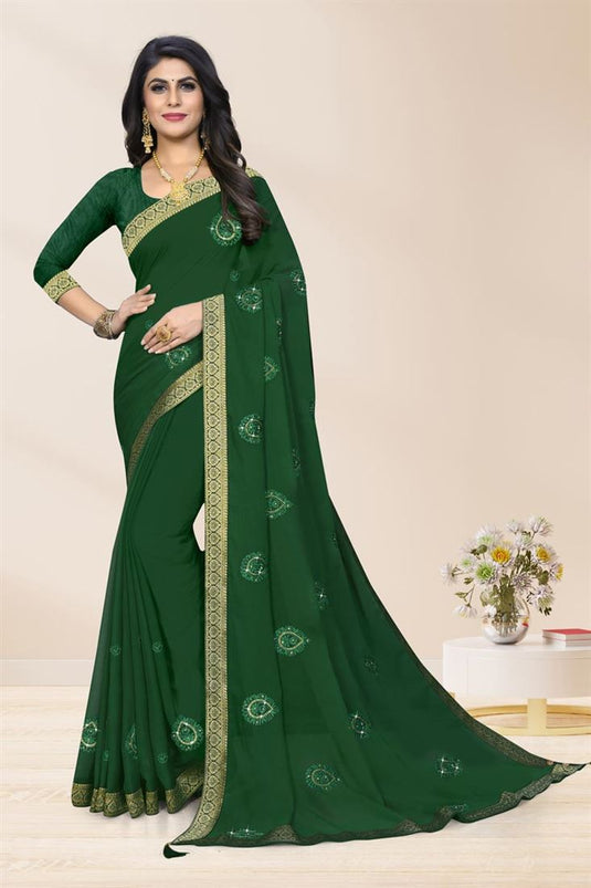 Chiffon Fabric Green Color Superior Saree In Casual Wear