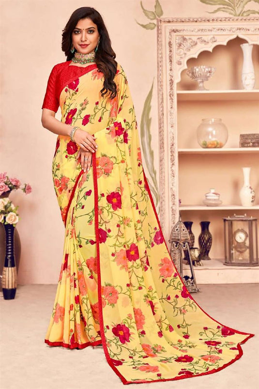Daily Wear Elegant Yellow Color Printed Saree