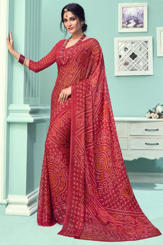 Vartika Singh Chiffon Silk Fabric Bandhani Print Daily Wear Saree