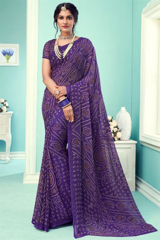 Vartika Singh Purple Bandhani Print Regular Wear Saree