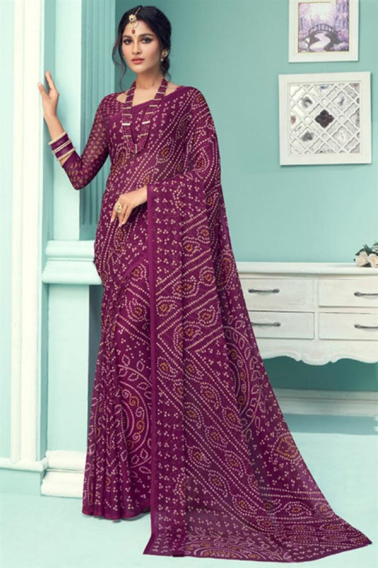 Vartika Singh Purple Chiffon Silk Fabric Daily Wear Bandhani Print Saree