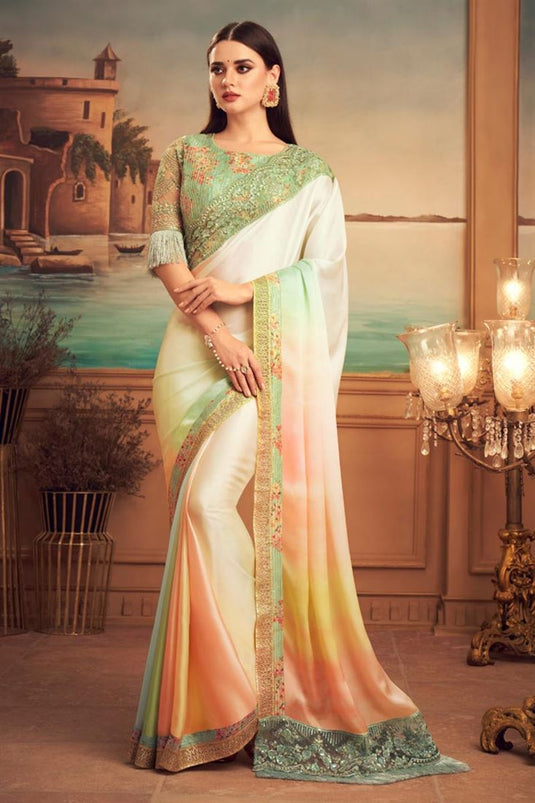 Art Silk Fabric Beige Color Party Wear Saree