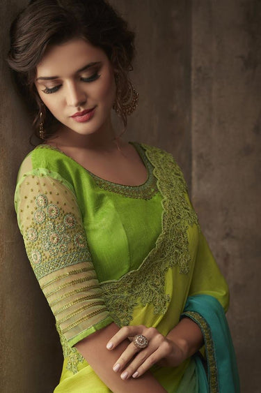 Chiffon Silk Fabric Embroidered Wedding Wear Beautiful Saree