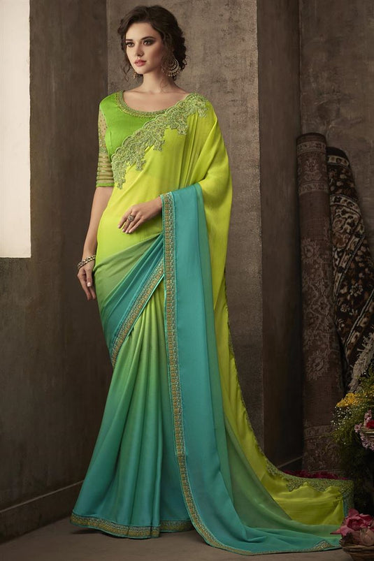 Chiffon Silk Fabric Embroidered Wedding Wear Beautiful Saree