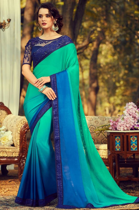 Fancy Blue Color Art Silk Fabric Saree With Embroidered Blouse