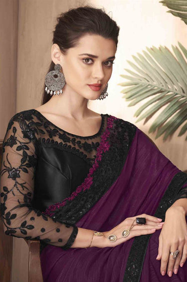 Eugeniya Belousova Stunning Border Work Purple Color Art Silk Fabric Saree