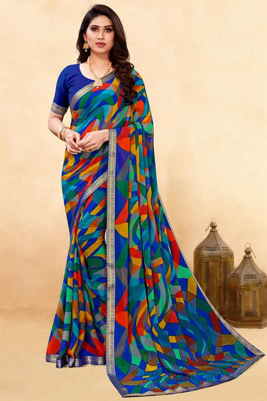 Multi Color Chiffon Fabric Printed Daily Wear Saree