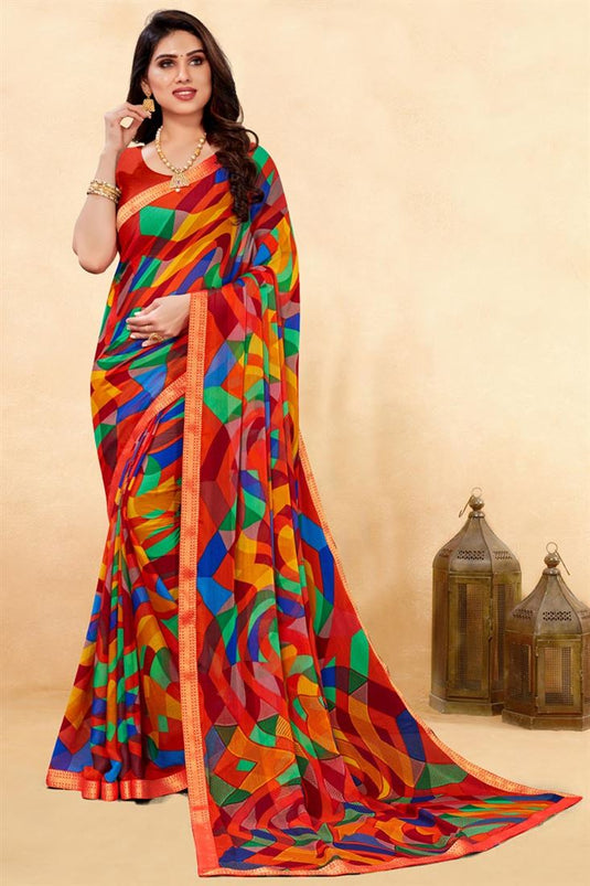 Chiffon Fabric Multi Color Printed Regular Wear Saree