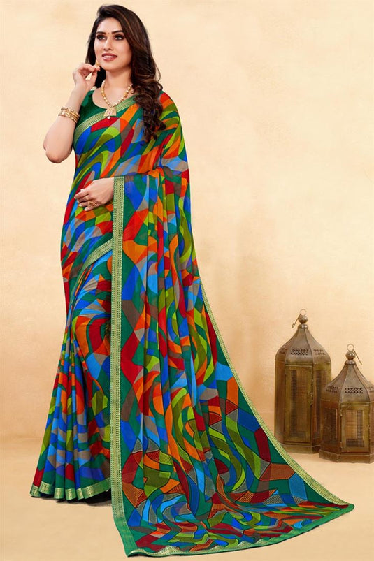 Multi Color Chiffon Fabric Printed Saree