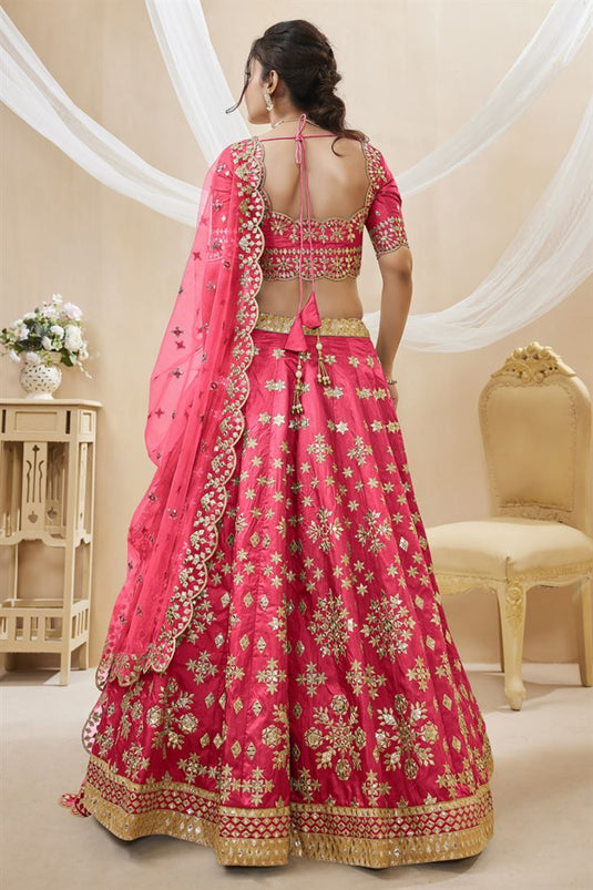 Tempting Art Silk Fabric Pink Color Lehenga Choli With Embroidered Work
