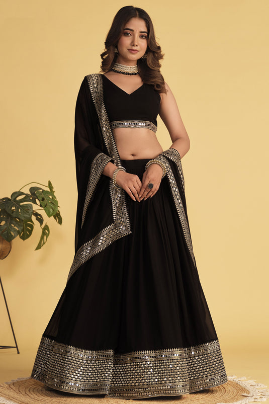 All Black Hand Embroidered Tiered Lehenga Set Paired With A Dupatta –  PritikaVora