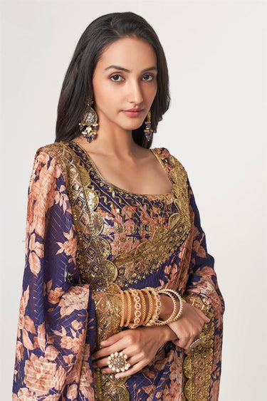 Beguiling Purple Color Digital Printed Organza Saree
