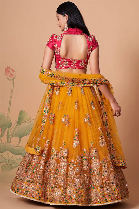 Yellow Sangeet Net Designer Lehenga Choli -