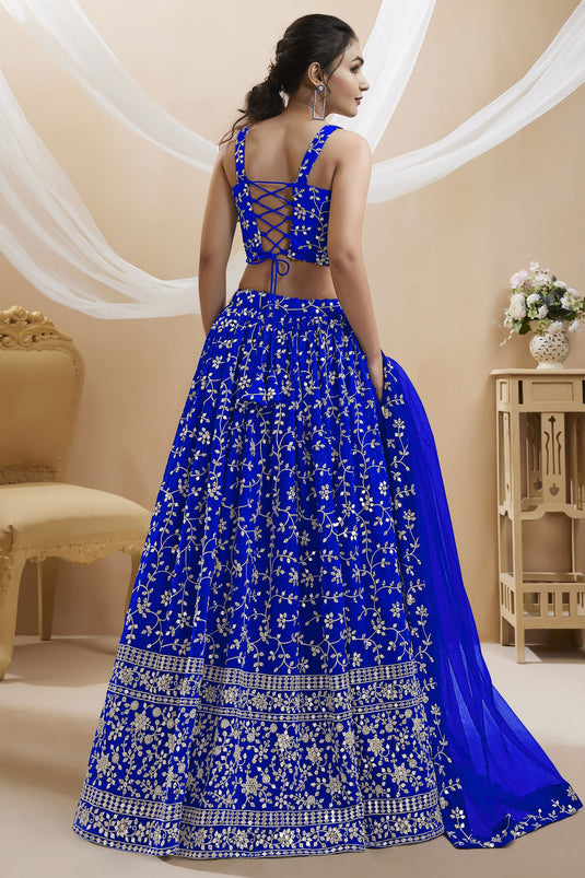 Embroidered Blue Color Designer Lehenga Choli In Georgette Fabric