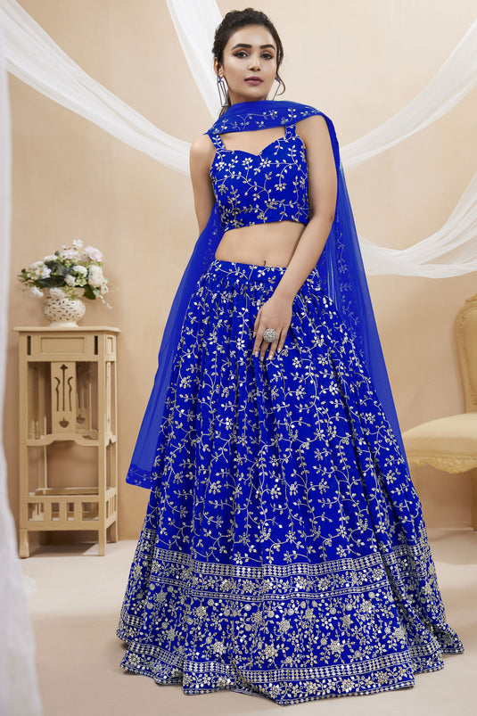 Embroidered Blue Color Designer Lehenga Choli In Georgette Fabric