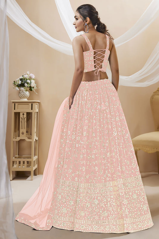 Peach Color Georgette Fabric Embroidered Lehenga Choli