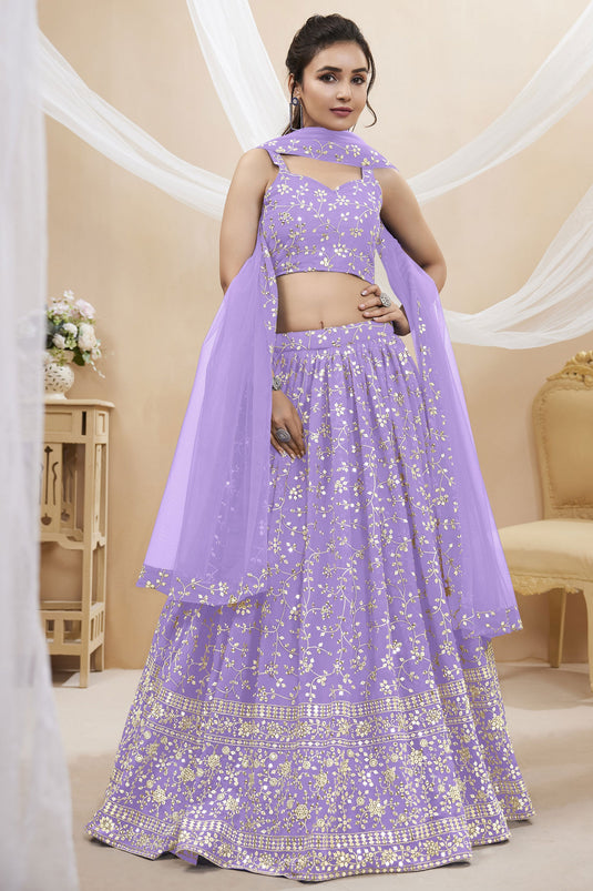 Lavender Color Embroidered Sangeet Wear Lehenga Choli In Georgette Fabric