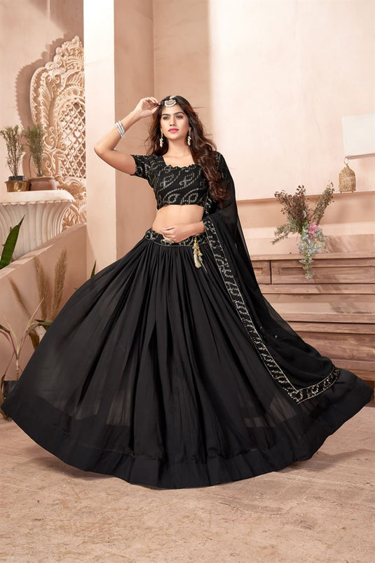 Sequins Work On Black Georgette Designer Lehenga Choli With Mesmerizing Blouse