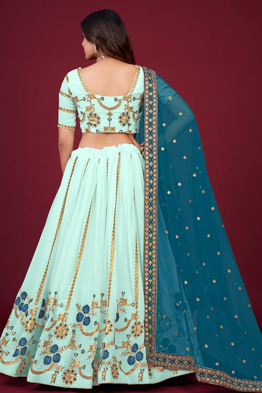 Light Cyan Function Embroidered Lehenga Choli