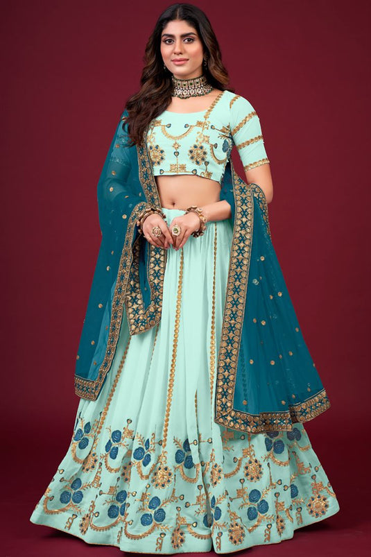 Light Cyan Function Embroidered Lehenga Choli